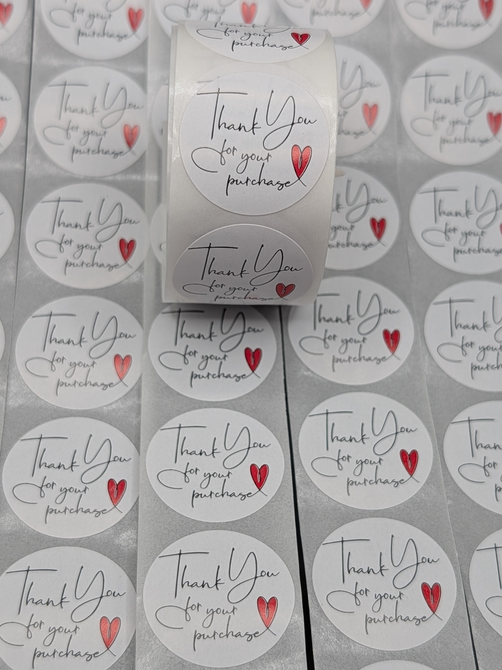 500 Count Thank You for Your Purchase Round Sticker Labels Heart 1 Roll Shipping